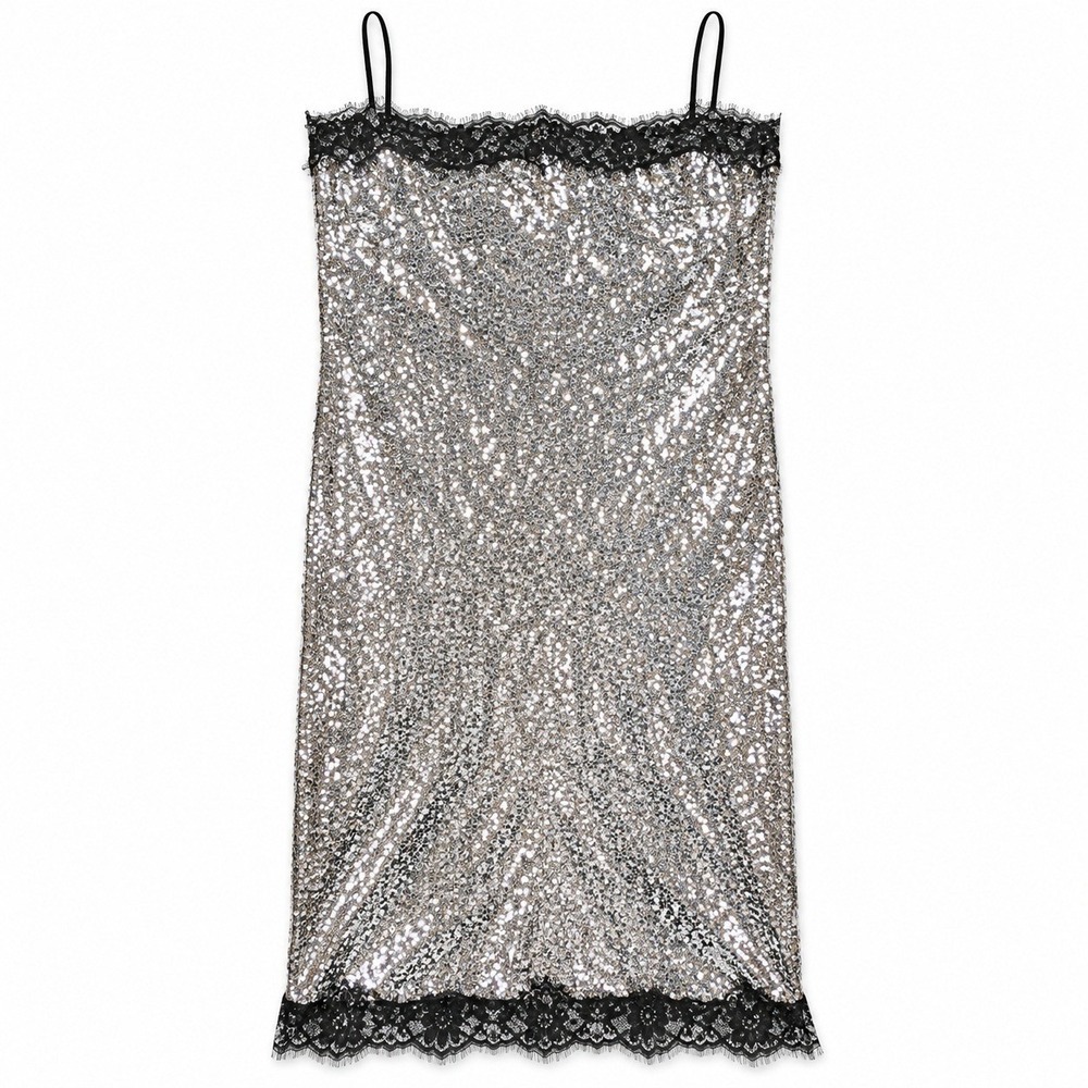 Lilly Sisto x Gianna Bini Allegra Sequin Lace Slip Dress Silver Size 6 NWT - Picture 2 of 12